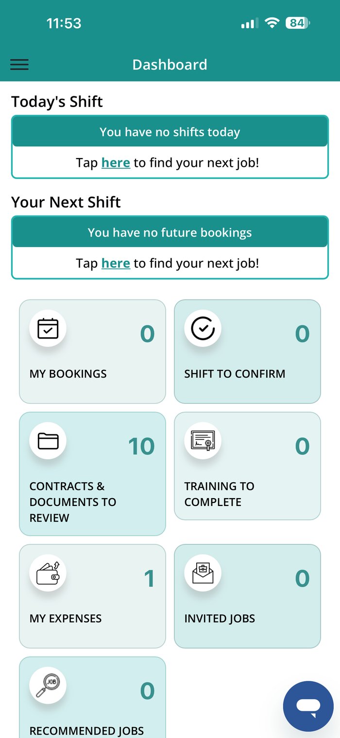 Capture d'écran de l'app 1CRM (dashboard)