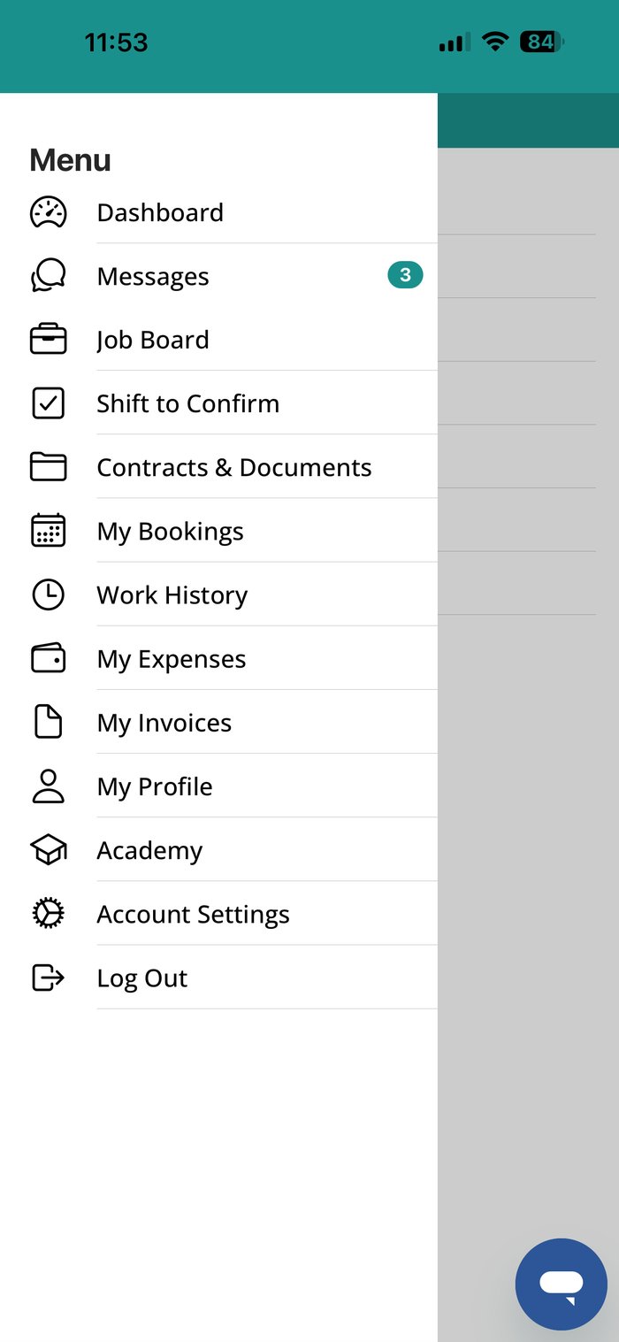 Capture d'écran de l'app 1CRM (menu)
