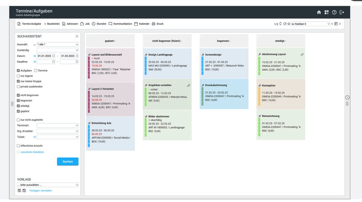 Interface easyjob (Kanban tâches)